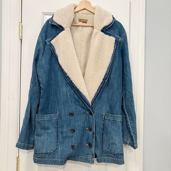 Anthropologie Le Jean Alina Faux Sherpa Coat Size Small Denim Jacket Western - Picture 8 of 10